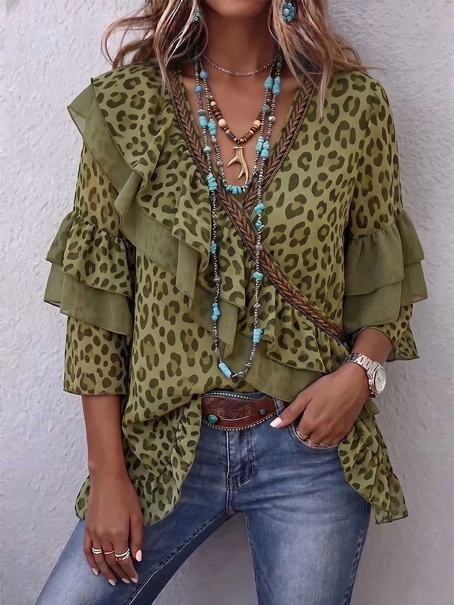 Nenna™ | Leopard Ruffle Chiffon Top