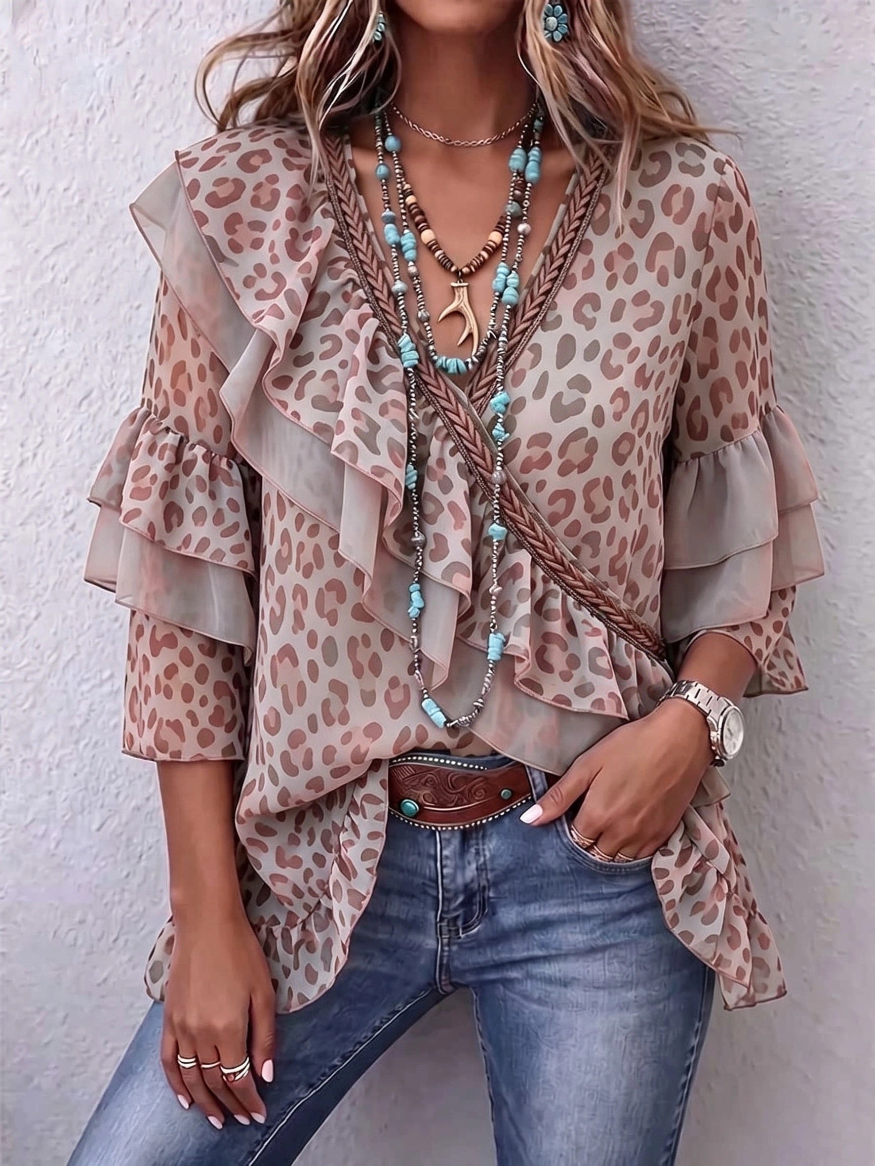Nenna™ | Leopard Ruffle Chiffon Top