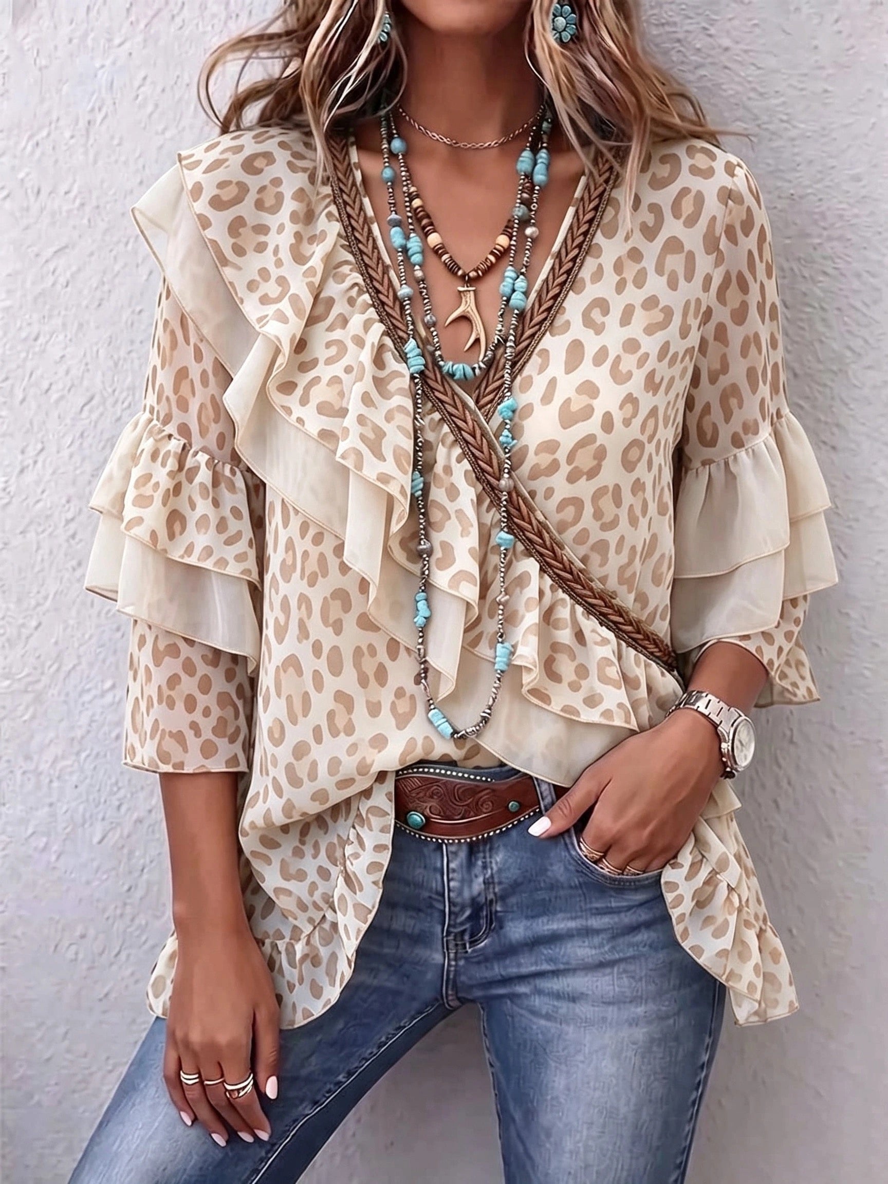 Nenna™ | Leopard Ruffle Chiffon Top