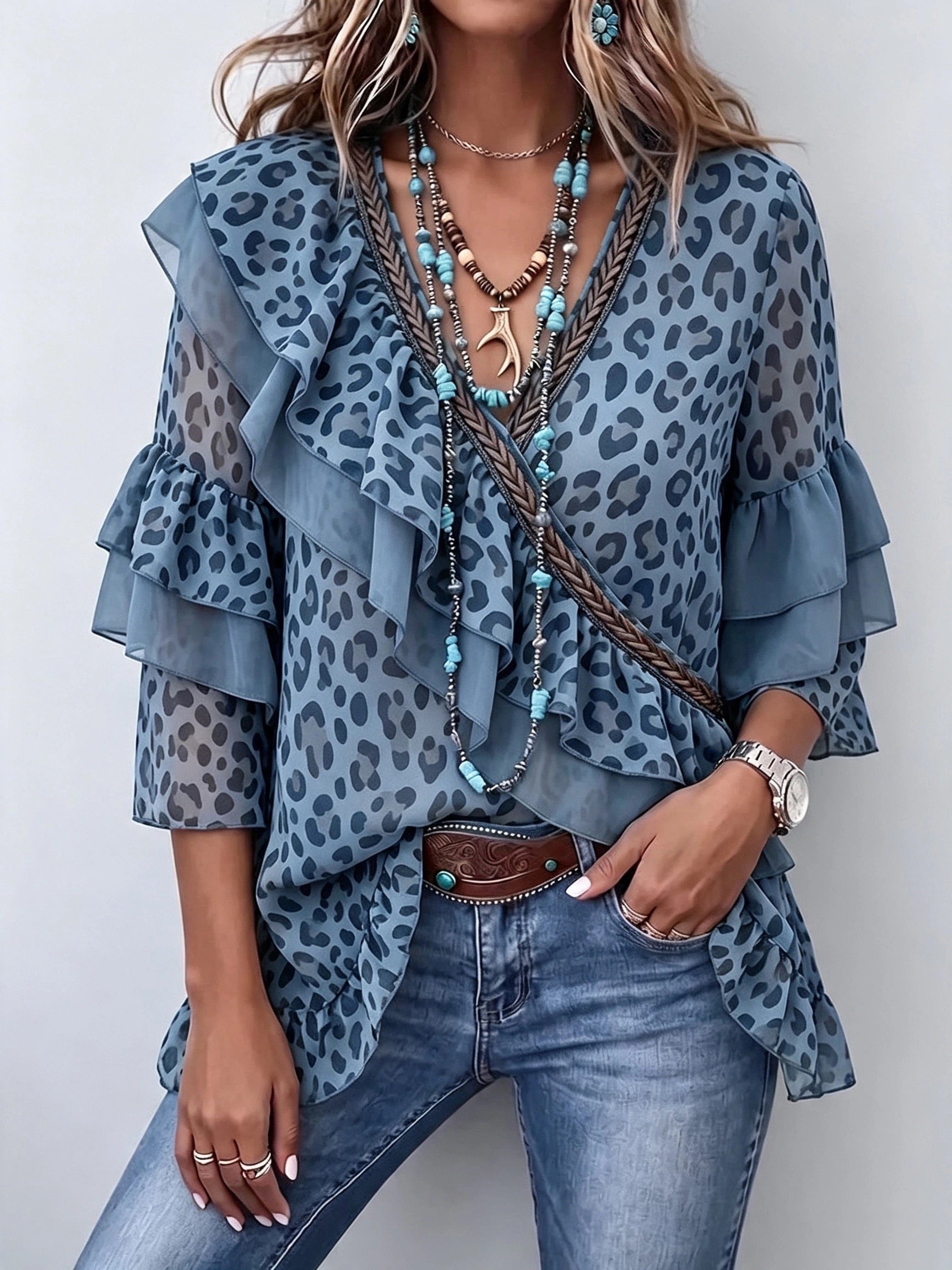 Nenna™ | Leopard Ruffle Chiffon Top