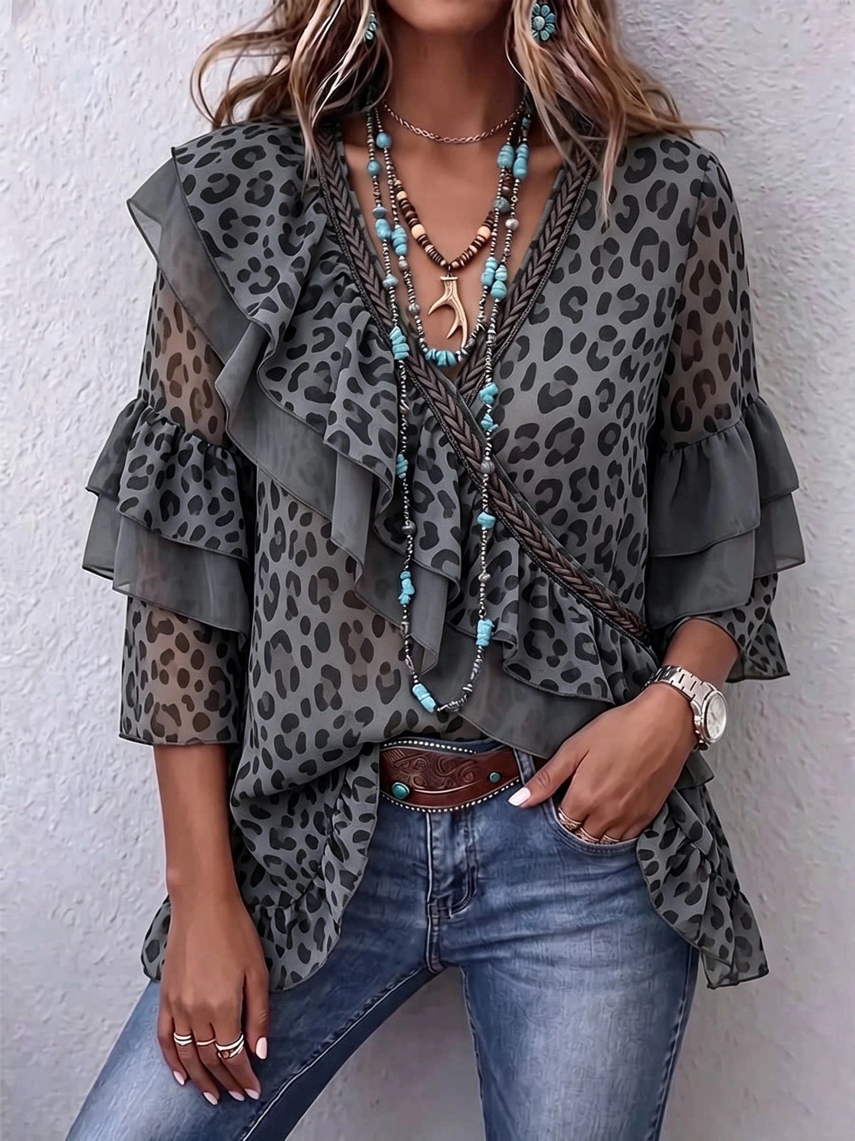 Nenna™ | Leopard Ruffle Chiffon Top