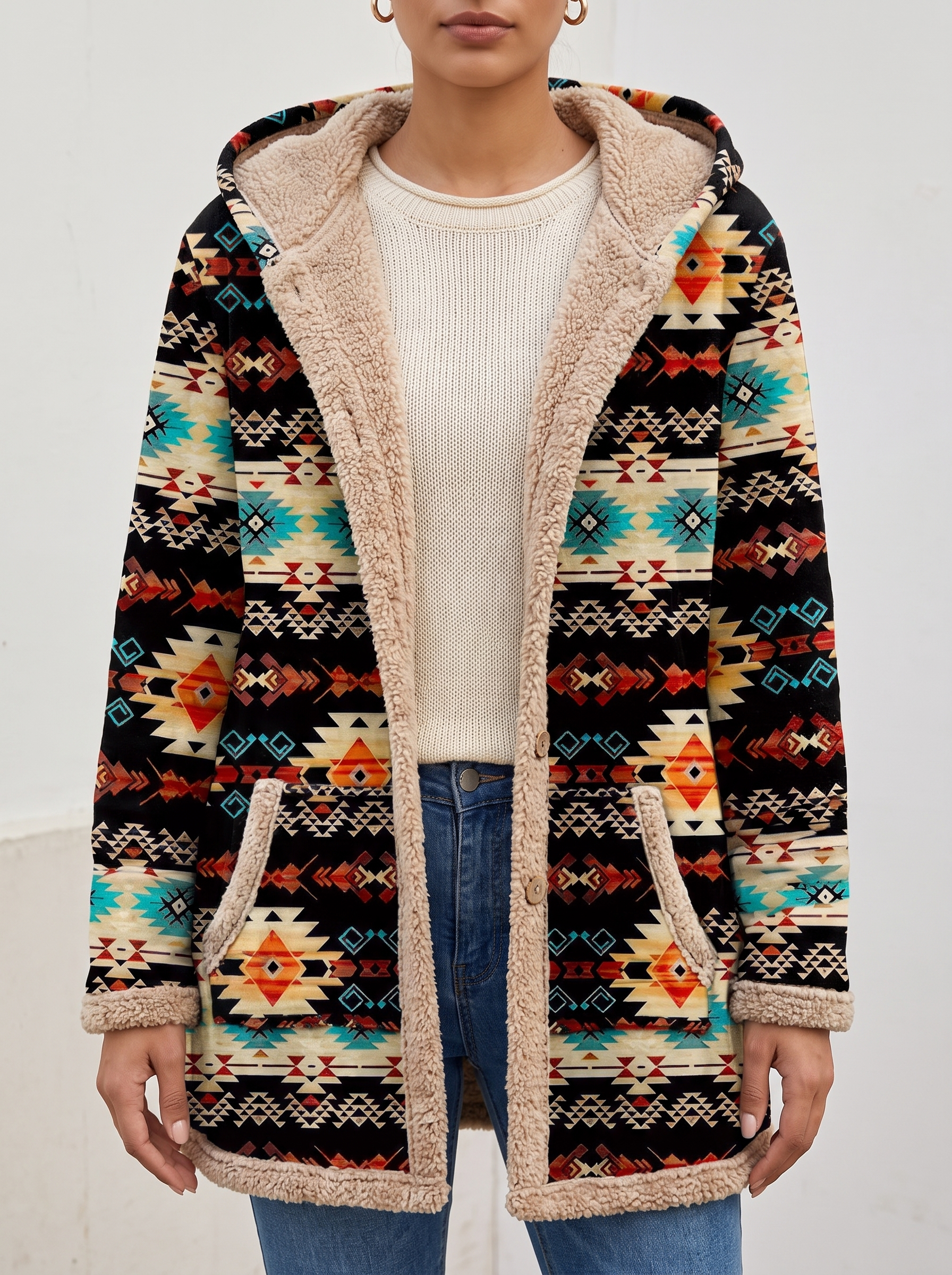 Sableen™ | Hooded Aztec Longline Cardigan — 1