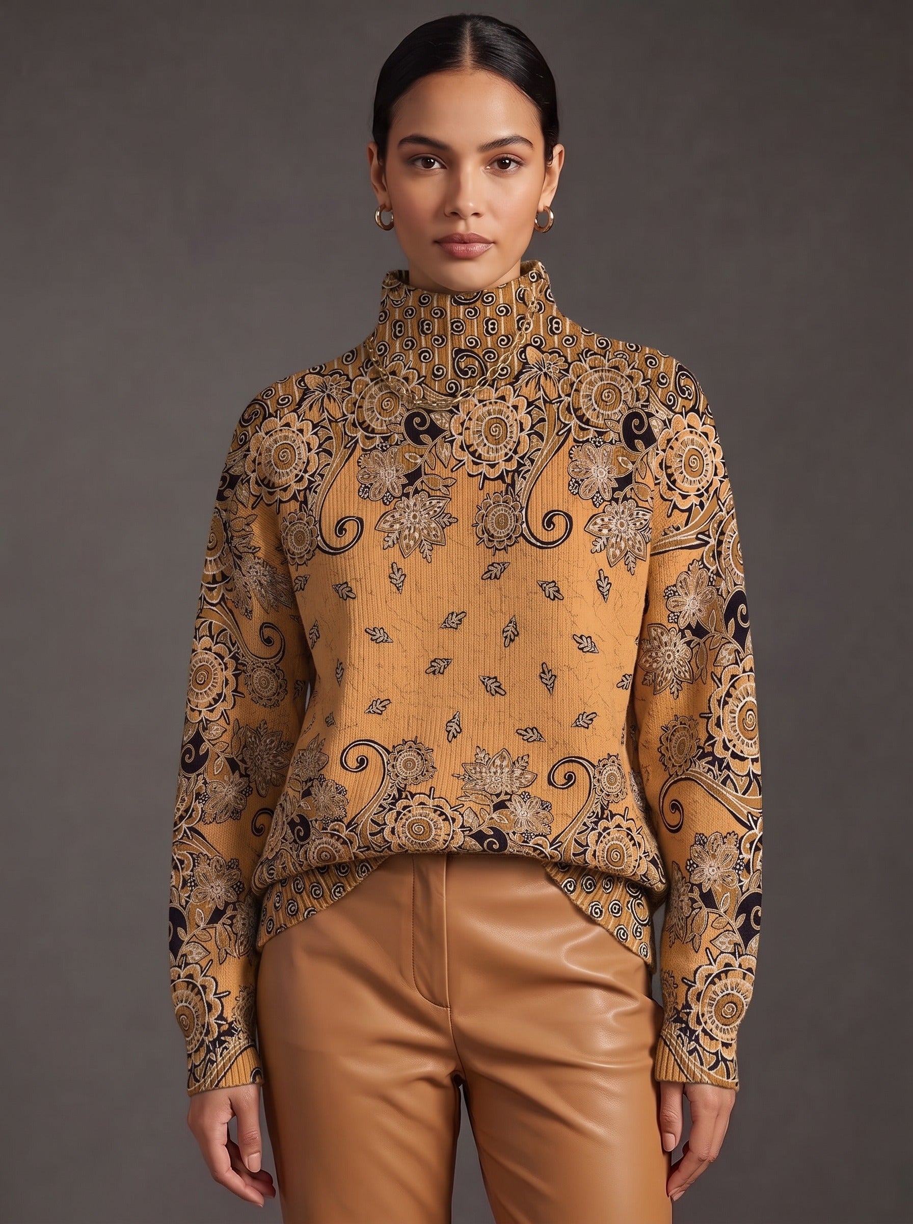 Oleander™ | Caramel Paisley Turtleneck