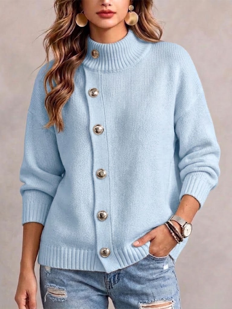 Sableine™ | Mock Neck Button Sweater