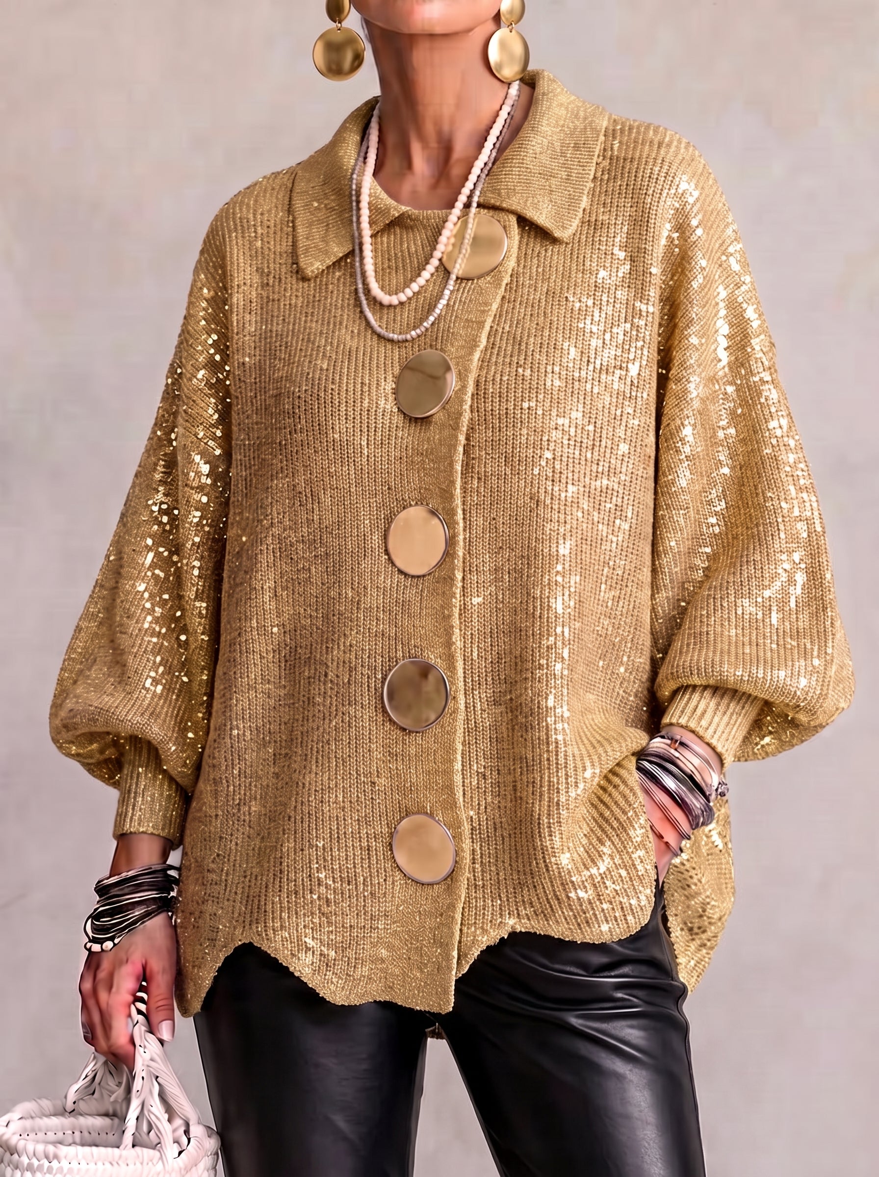 Isadora™ | Oversized Collared Cardigan With Large Metal Buttons