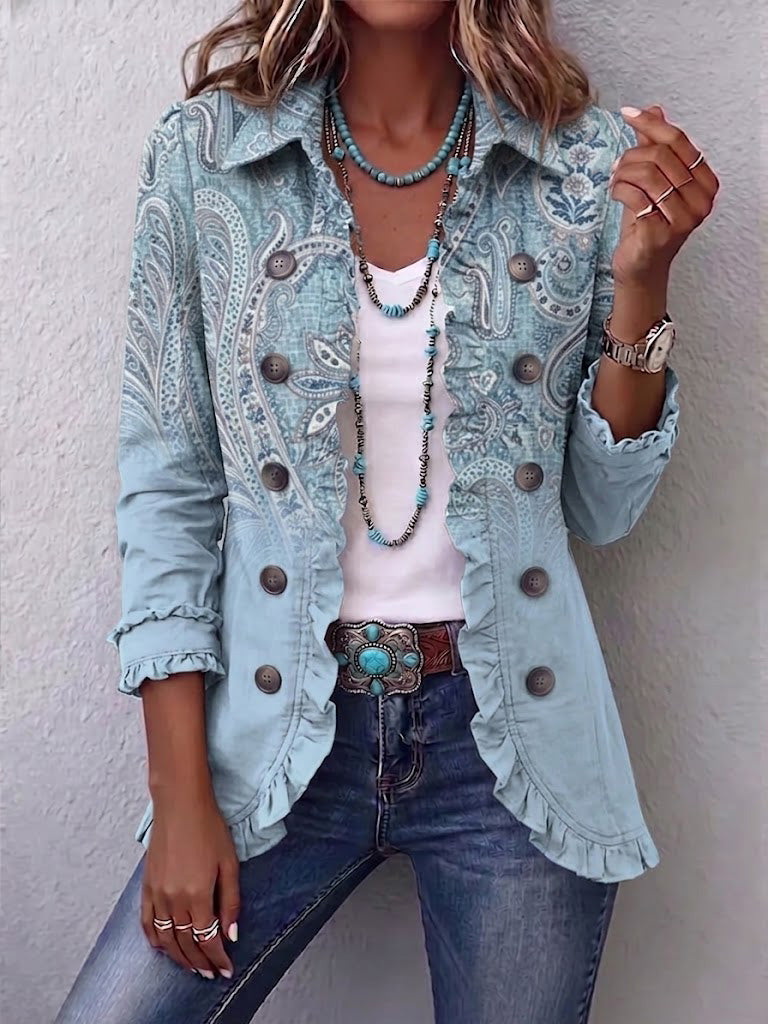 Estrella™ | Vintage Paisley Print Ruffled Jacket
