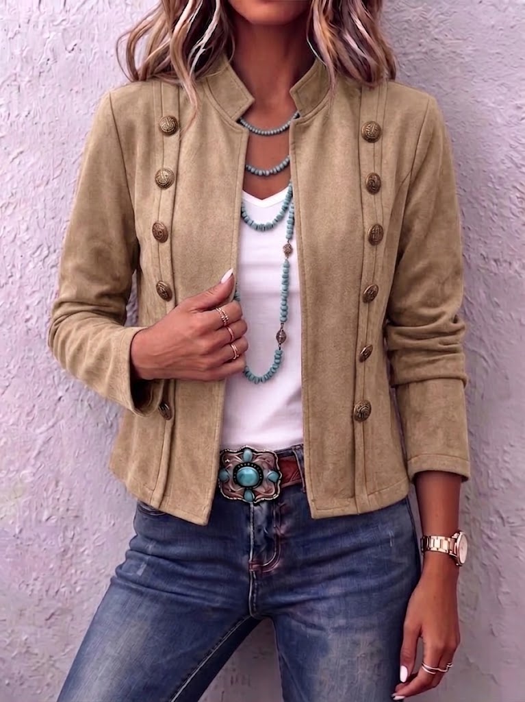 Navemore™ | Stand Collar Double-Breasted Vintage Cropped Jacket