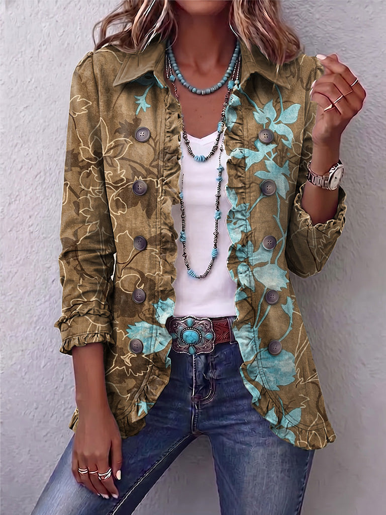 Sundara™ | Boho Gradient Vintage Floral Ruffle Jacket
