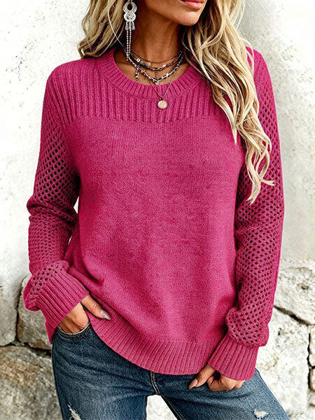 Lirienne™ | Textured Open-Knit Sleeves Sweater