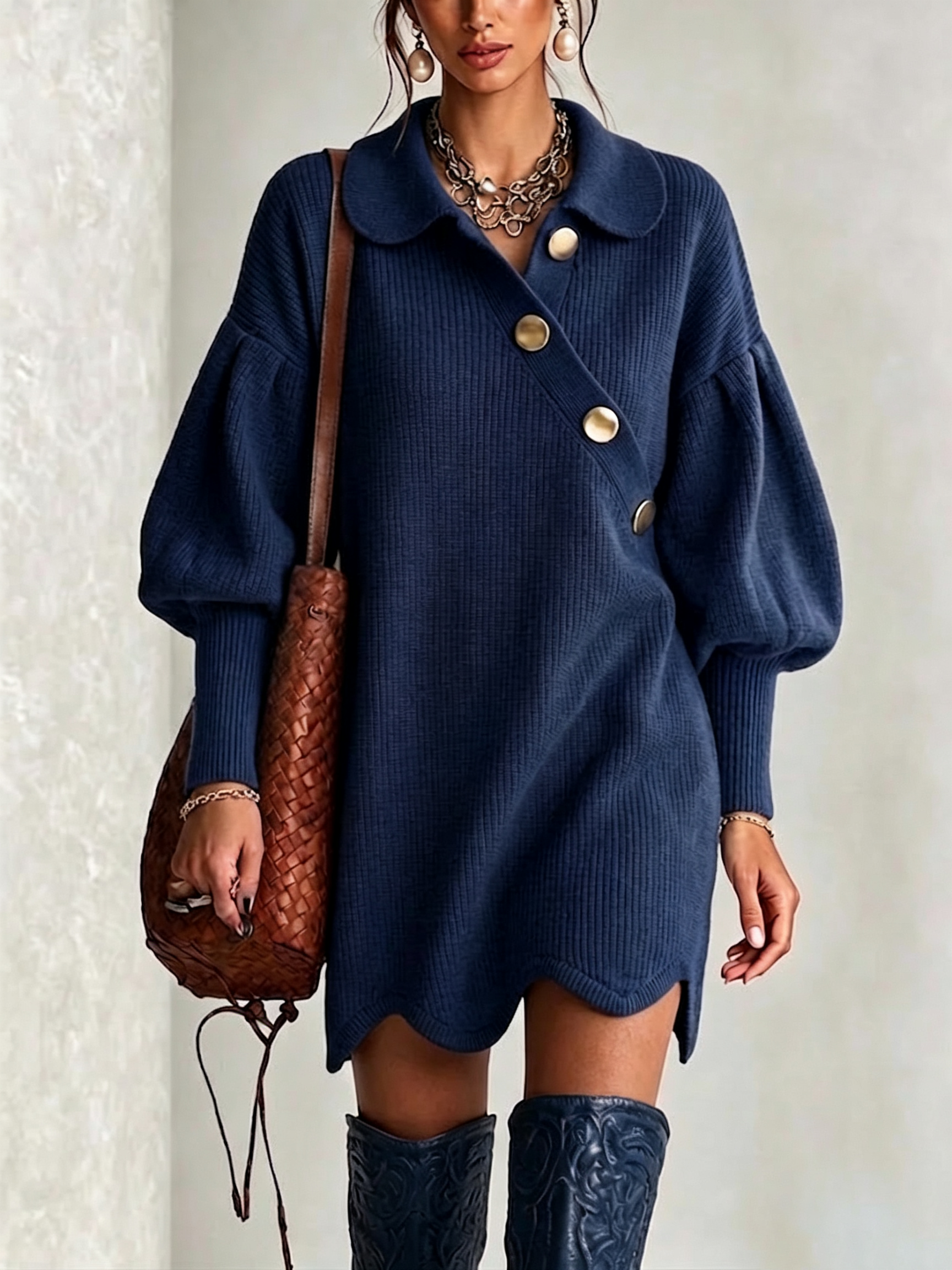 Belladine™ | Peter Pan Collar Knit Dress