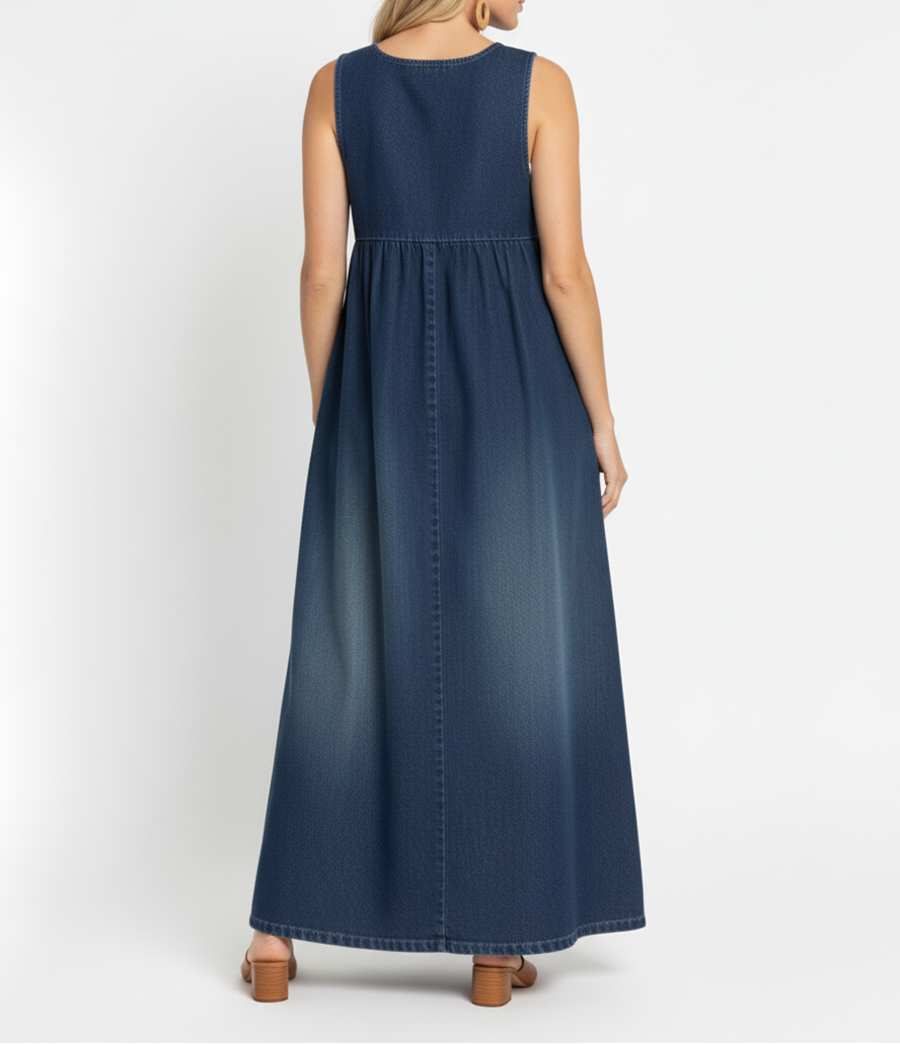 Miranda | Vintage Washed Soft Cotton Feel Denim Maxi Dress