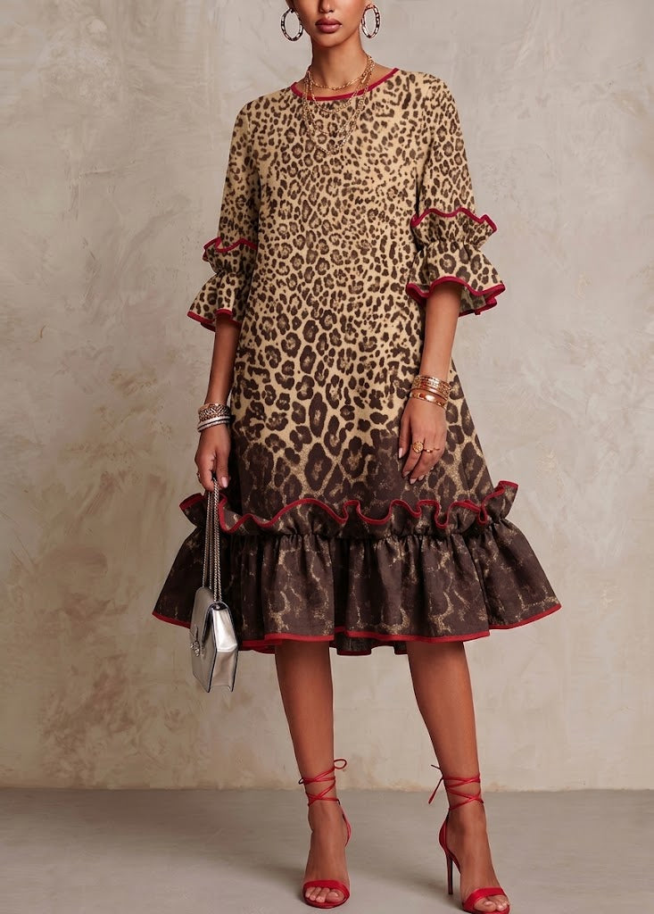 Leontyne™ | Ombré Leopard Print Ruffle Midi Dress