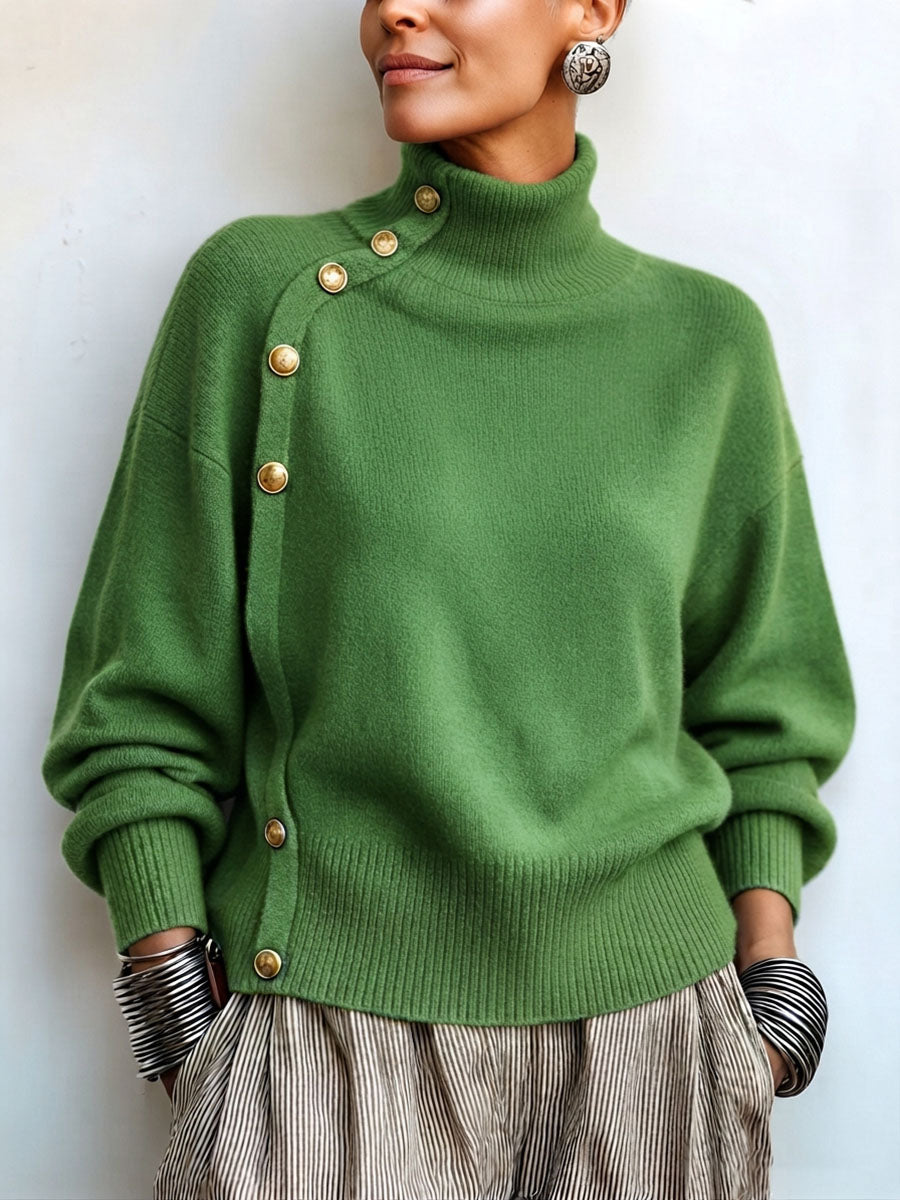 Fiona | Chic Elegant Asymmetrical Button Turtleneck Sweater