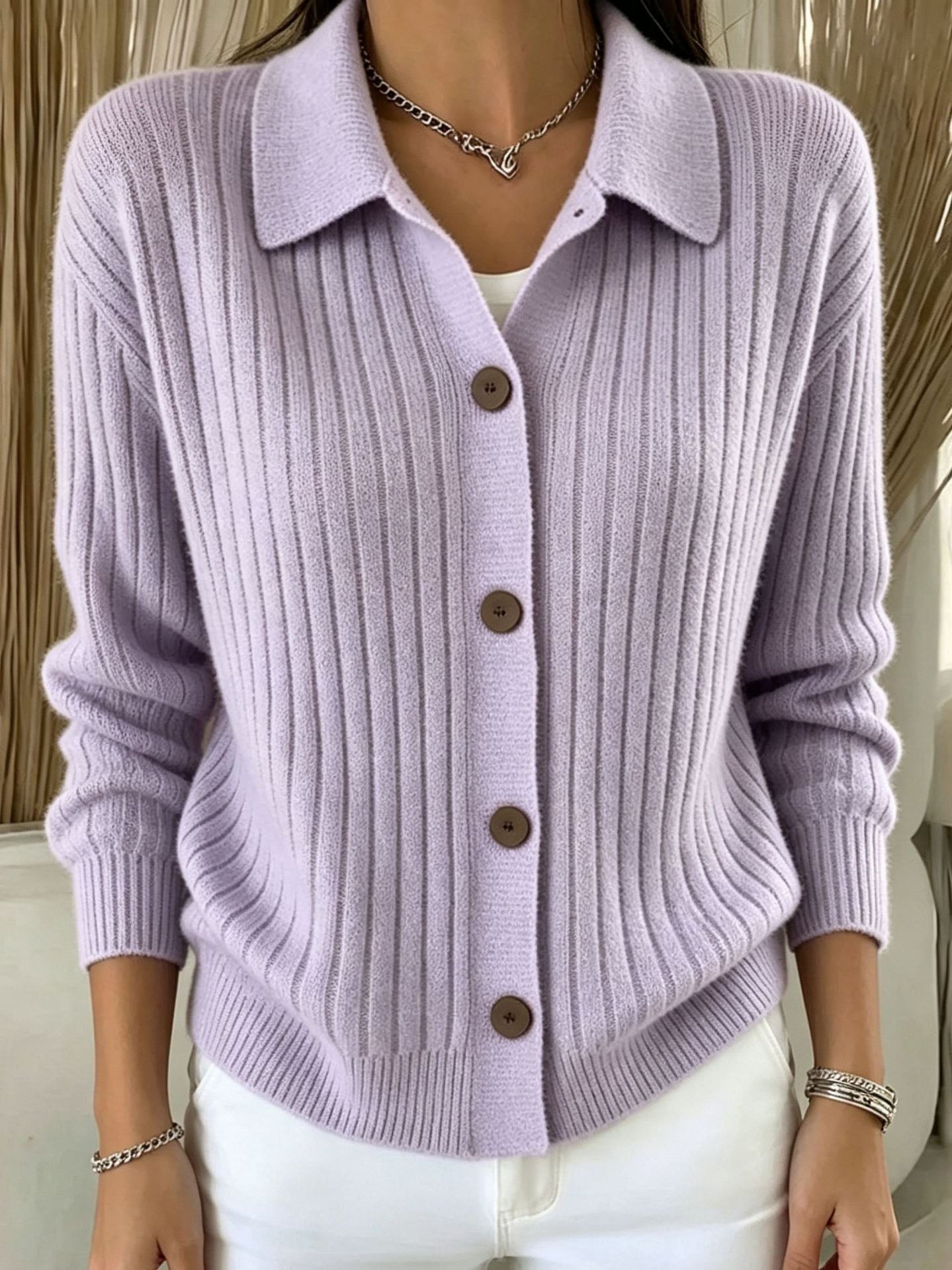 Merriwen™ | Vibrant Blue Ribbed Collared Button-down Cardigan Sweater