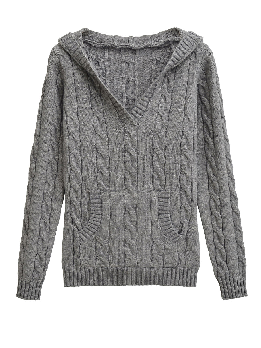 Corabelle™ | Cable-Knit V-neck Sweater With Hood