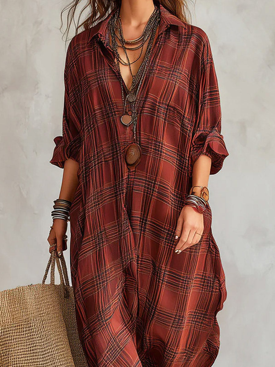Bronwyn™ | Plaid Pattern Relaxed Maxi Shirt Dress