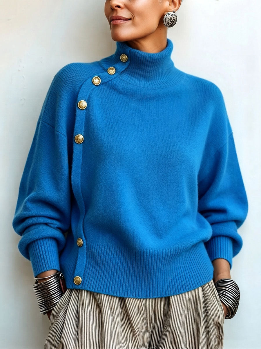 Fiona | Chic Elegant Asymmetrical Button Turtleneck Sweater