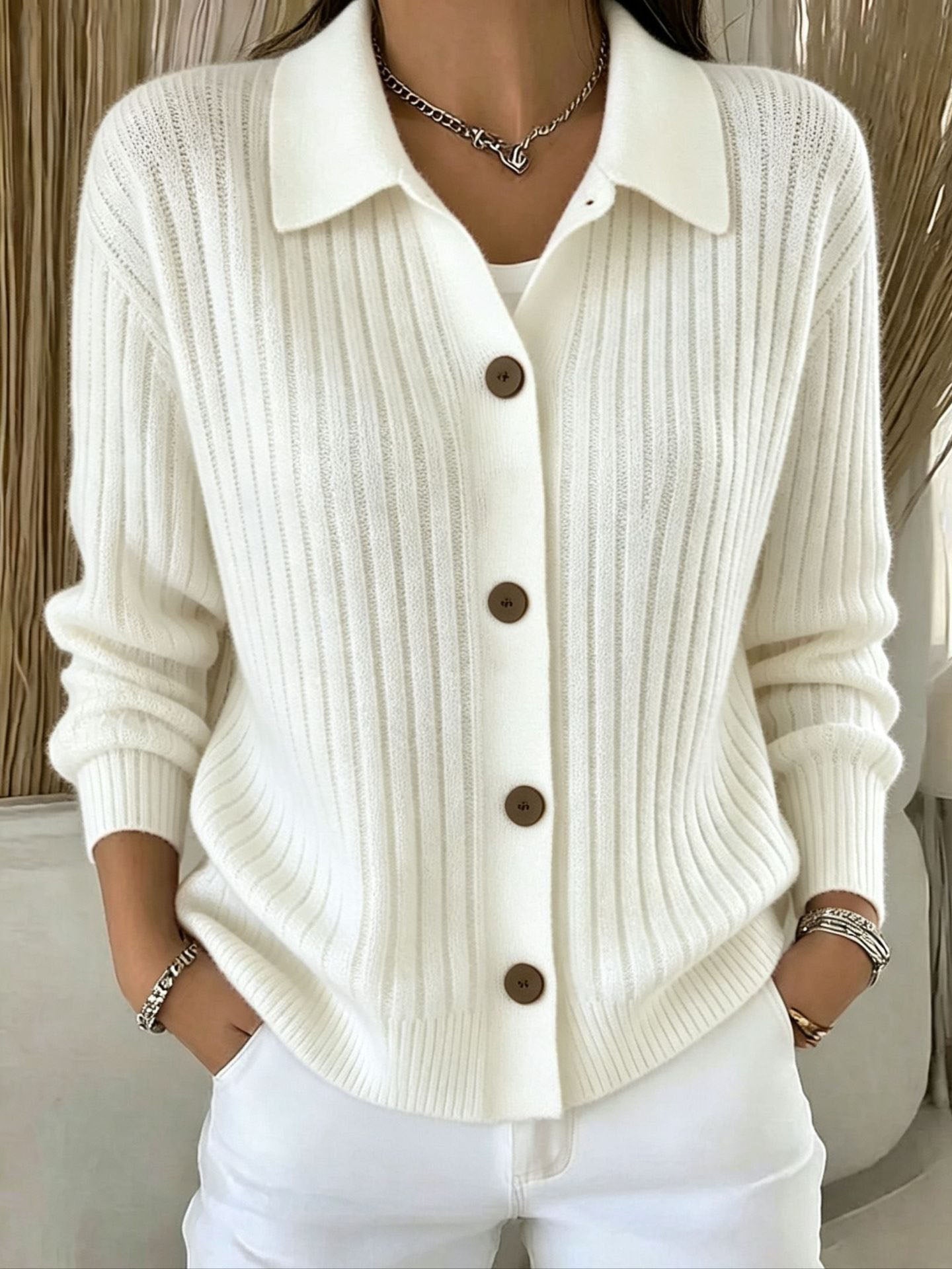 Merriwen™ | Vibrant Blue Ribbed Collared Button-down Cardigan Sweater