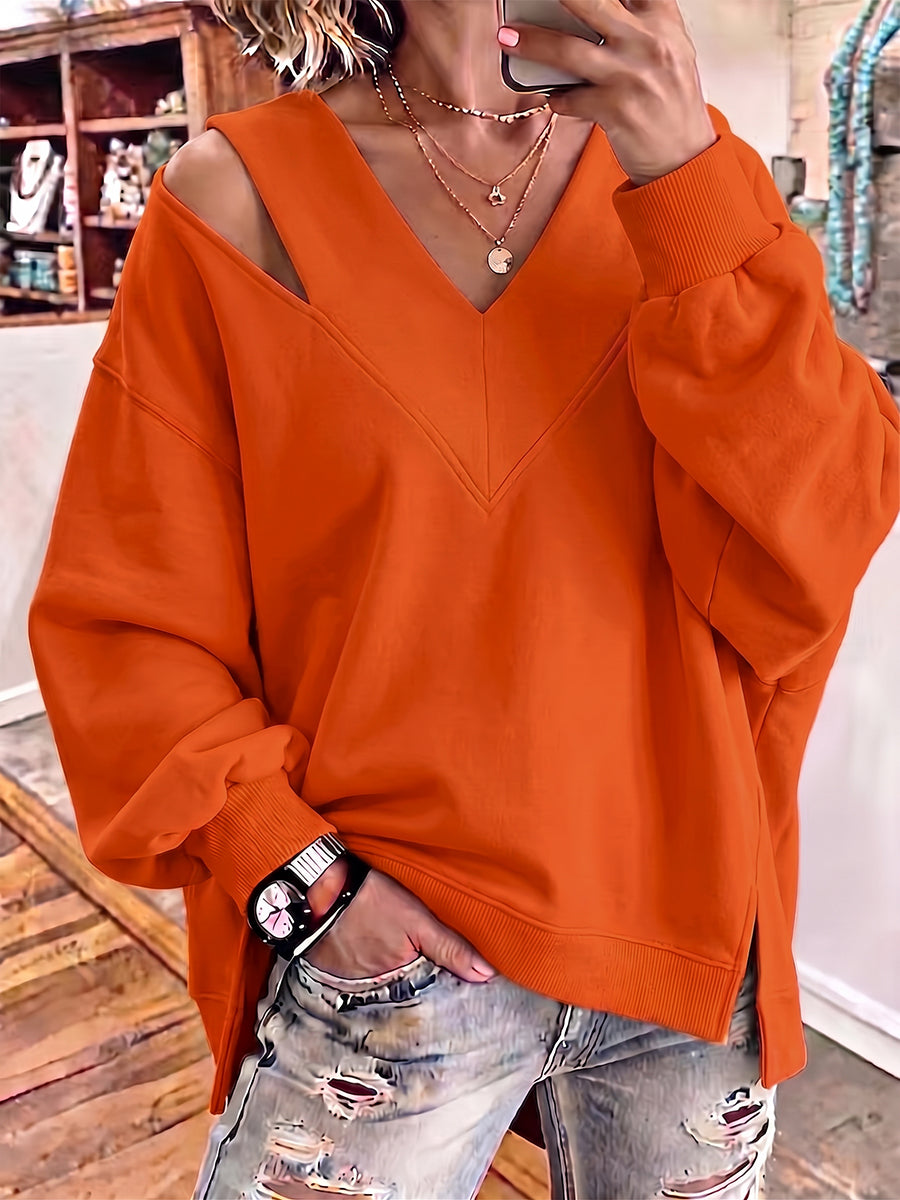 Bexara™ | Cutout V-Neck Oversized Sweatshirt