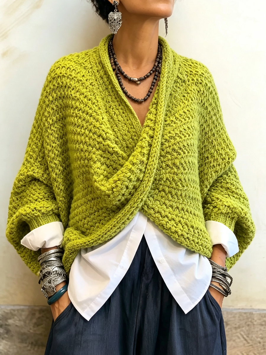 Paulina™ | Relaxed Batwing Sleeve Crossover V-Neck Sweater