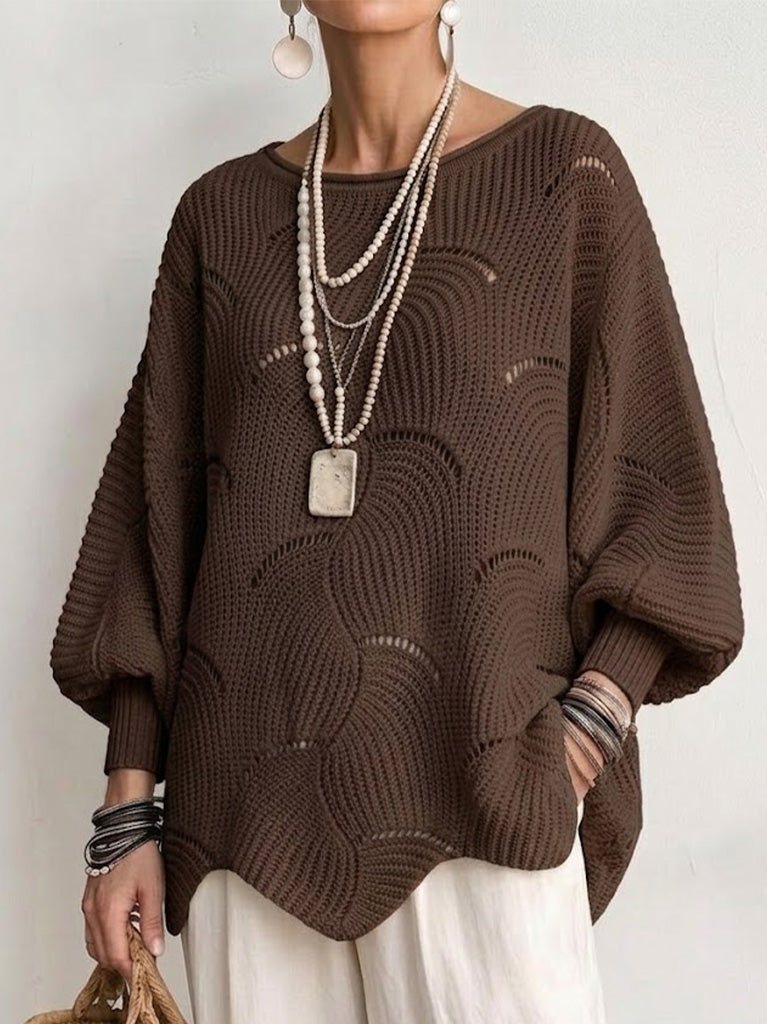 Kelvanna™ | Hollow Wave Pattern Loose Lantern Sleeve Knit Top