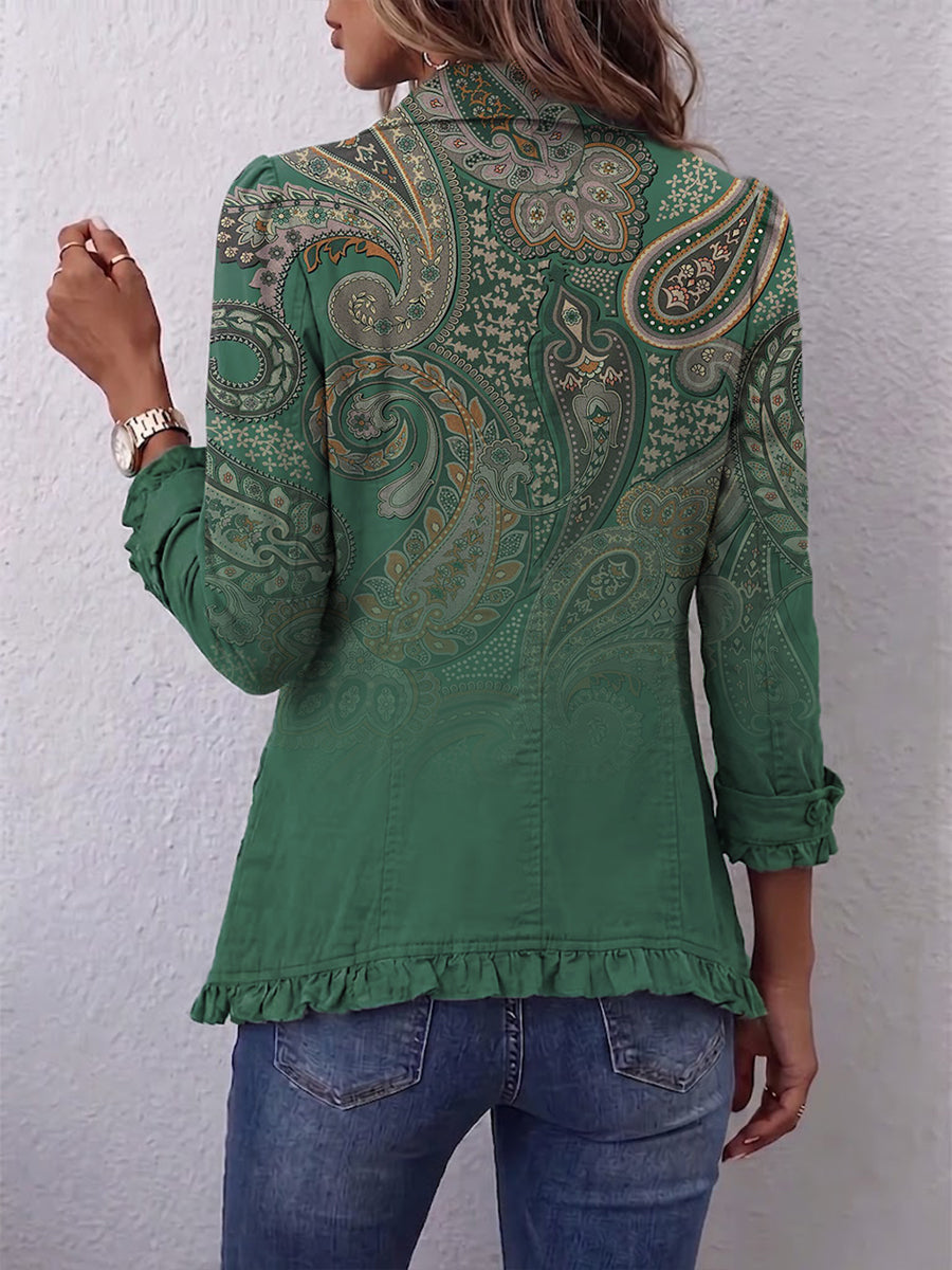 Jemara™ | Bohemian Paisley Print Ruffled Jacket