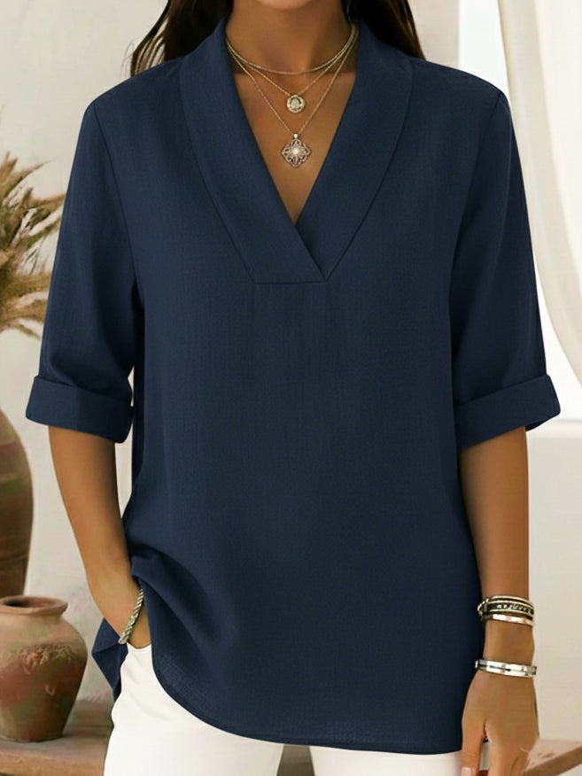Junipera™ | Elegant Shawl Collar Linen Short-sleeved Shirt