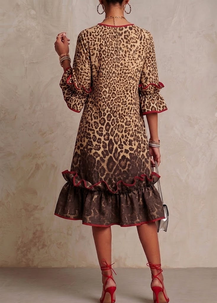 Leontyne™ | Ombré Leopard Print Ruffle Midi Dress