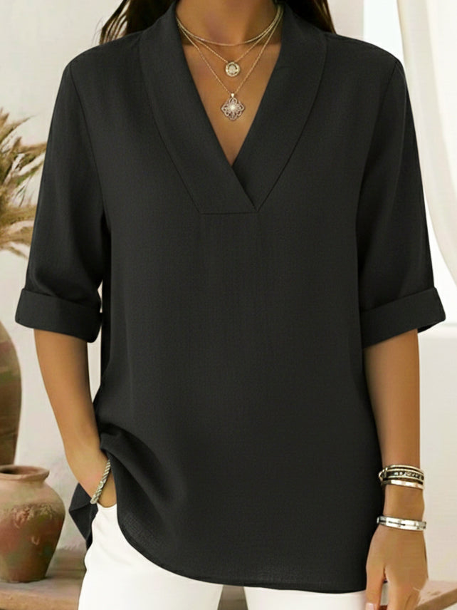 Junipera™ | Elegant Shawl Collar Linen Short-sleeved Shirt