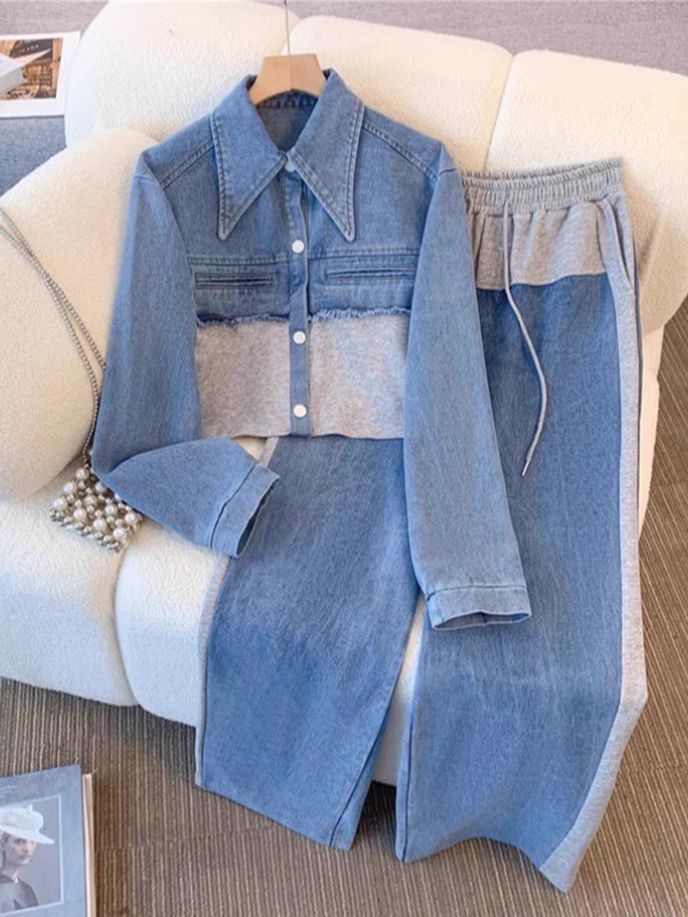 Holbrook™ | Color-Block Cropped Jacket & Wide-Leg Pants Set