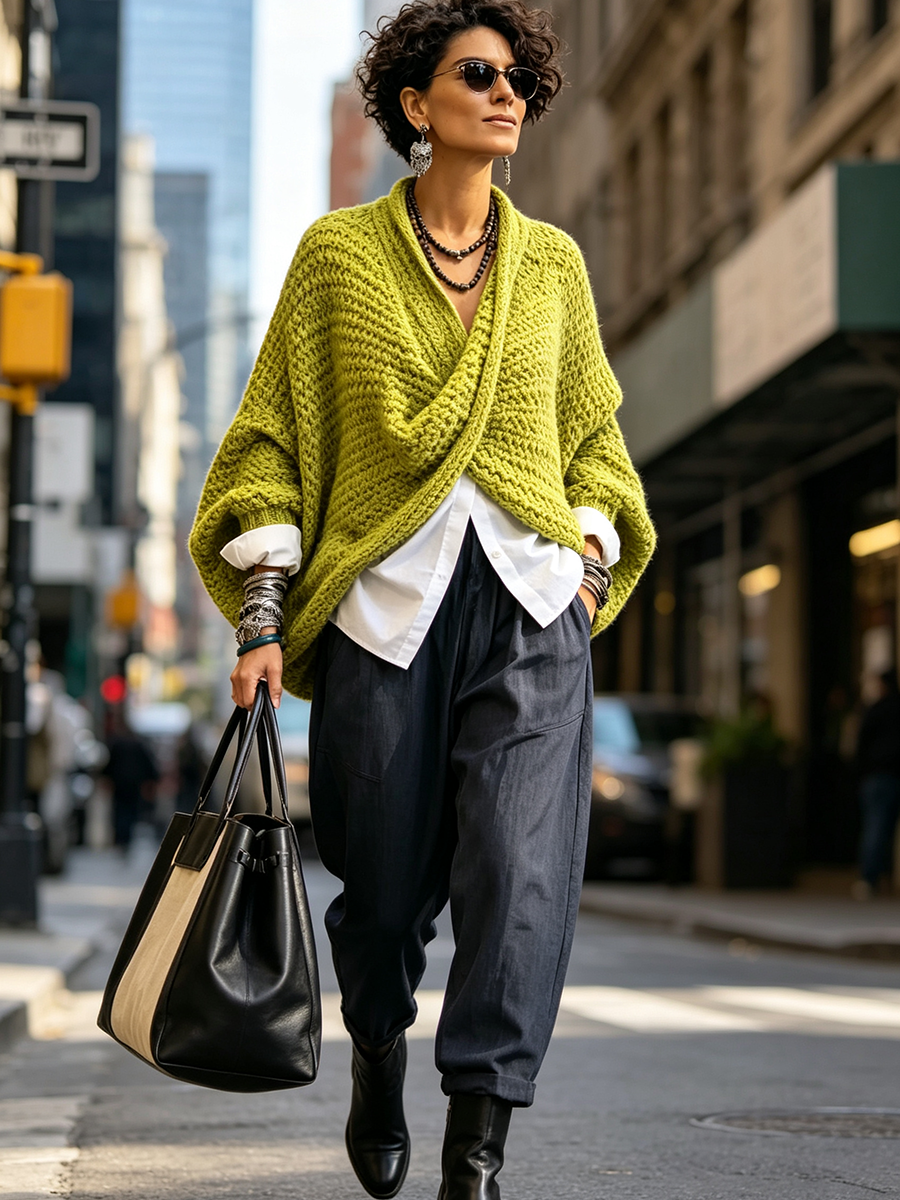 Delphine™ | Relaxed Batwing Sleeve Crossover V-Neck Sweater