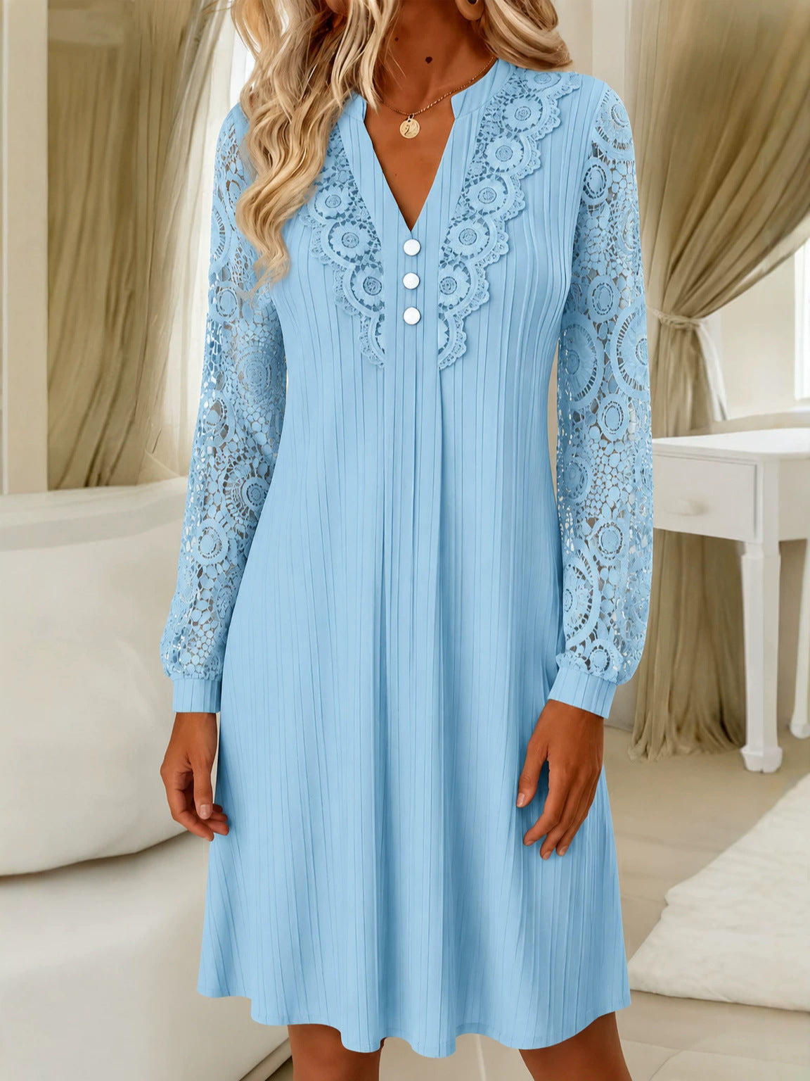 Rosalwen™ | Lace-Trim Pleated Dress