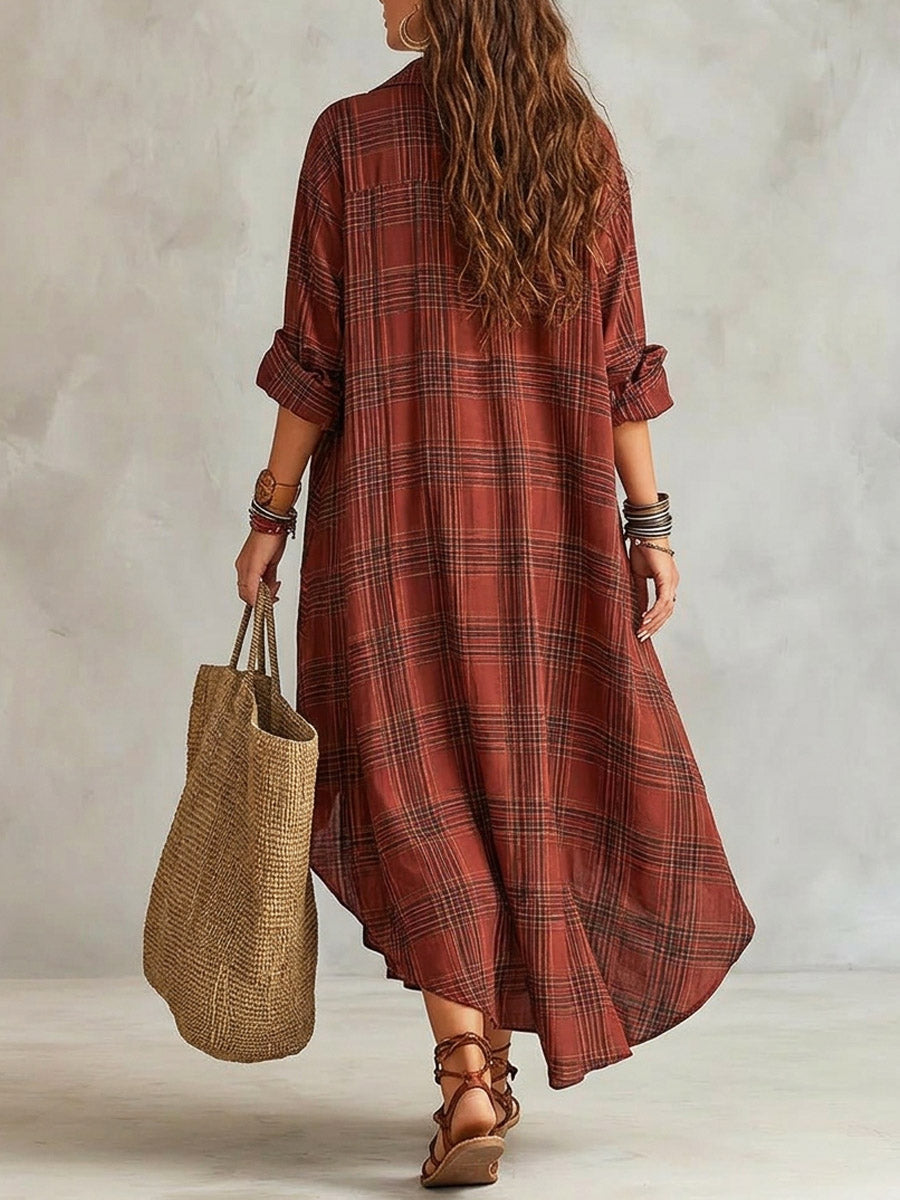 Bronwyn™ | Plaid Pattern Relaxed Maxi Shirt Dress