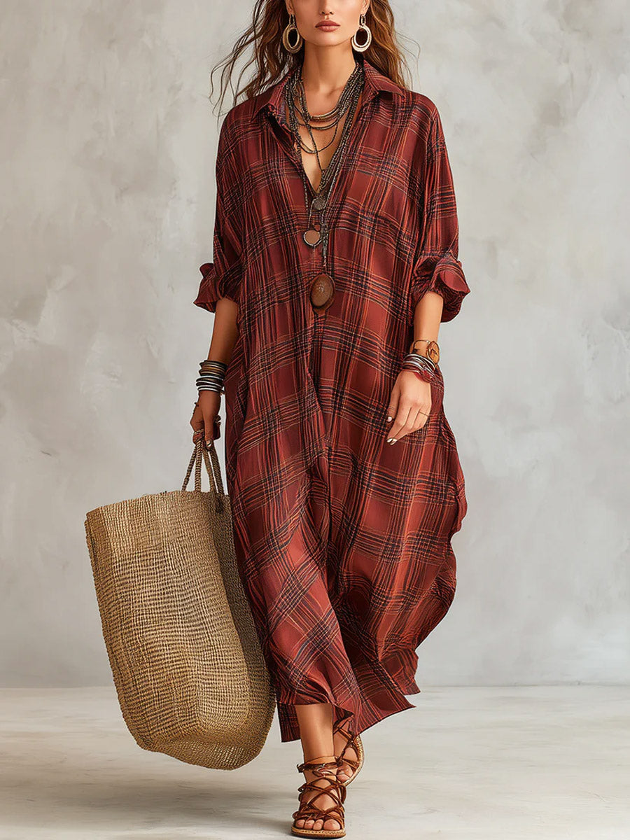 Bronwyn™ | Plaid Pattern Relaxed Maxi Shirt Dress