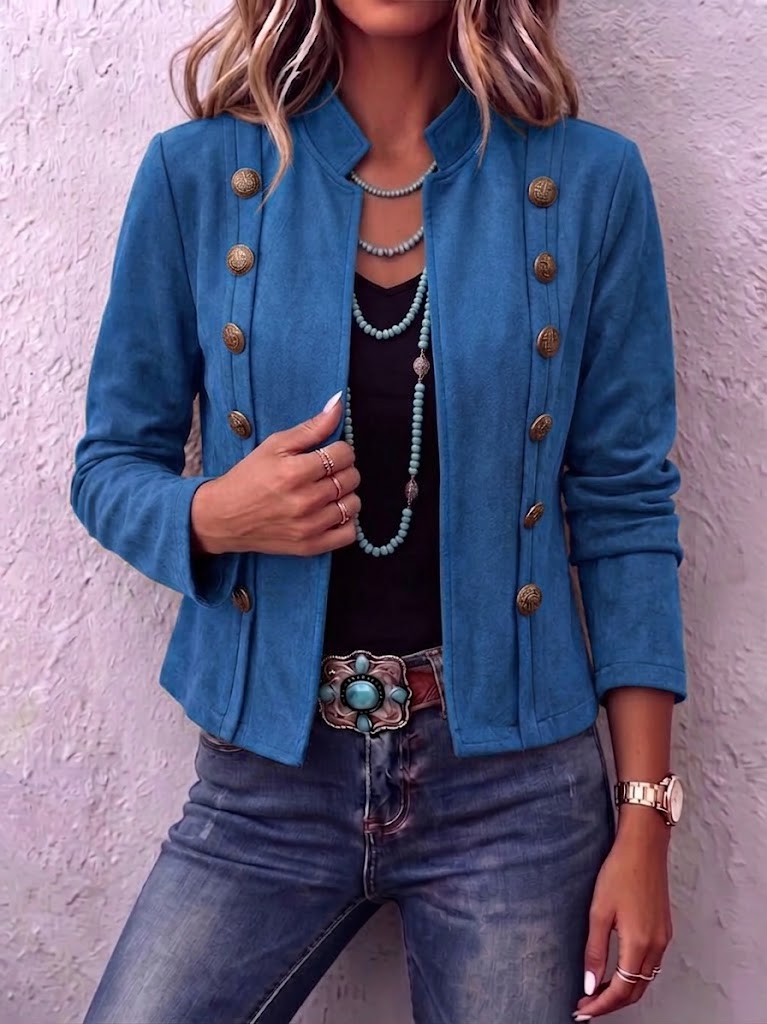 Navemore™ | Stand Collar Double-Breasted Vintage Cropped Jacket