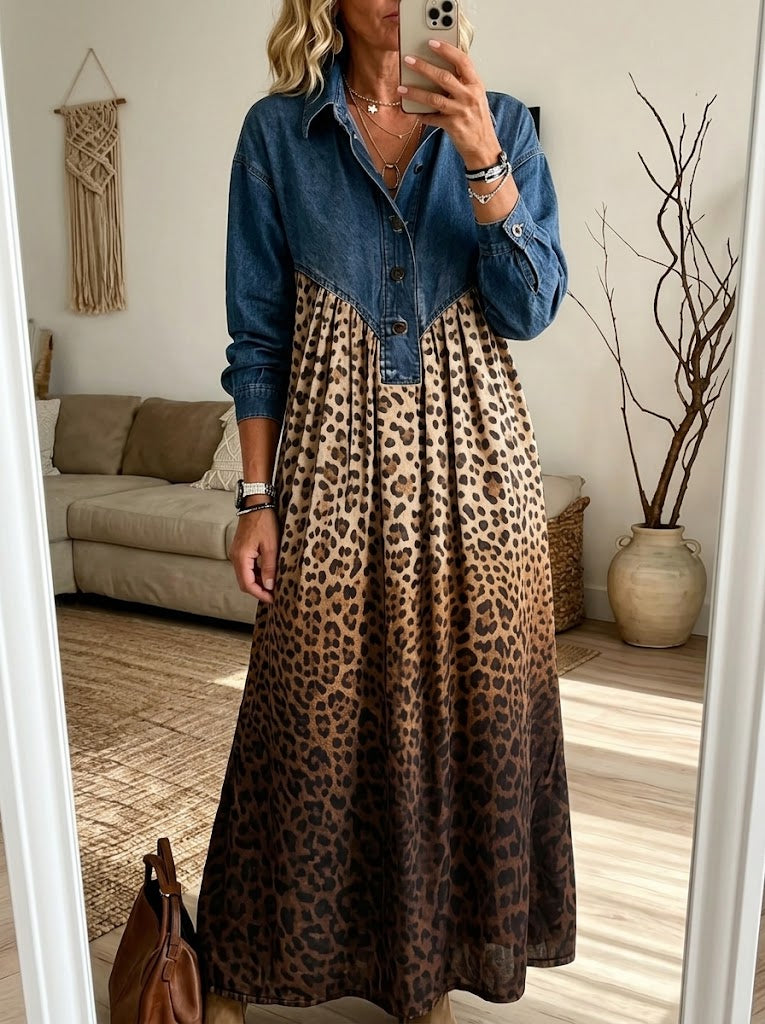 Mosselyn™ | Patchwork Leopard Print Maxi Dress