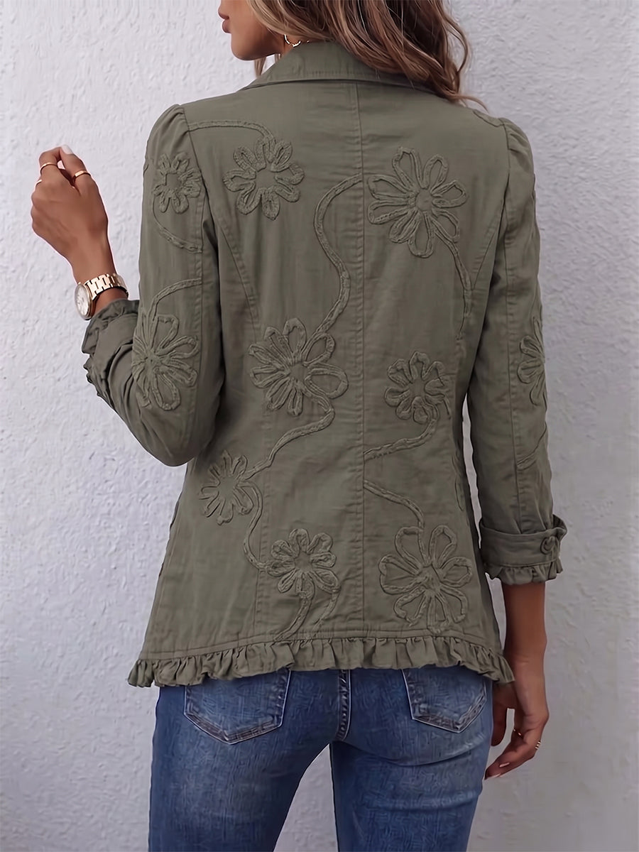 Kamberly™ | Boho-Chic Floral Embroidered Utility Ruffled Trim Jacket