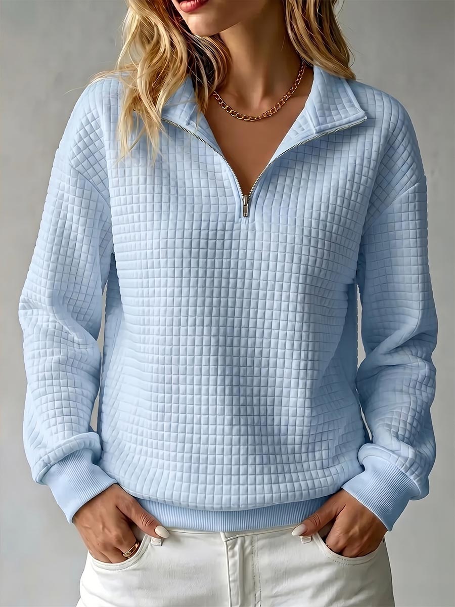 Brynmore™ | Solid Color Stand Collar Long Sleeve Casual Loose Waffle Knit Pullover