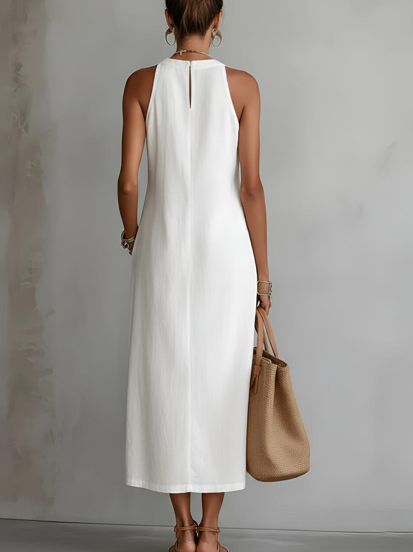Valletta™ | Sleeveless Midi Dress with Mandarin Collar