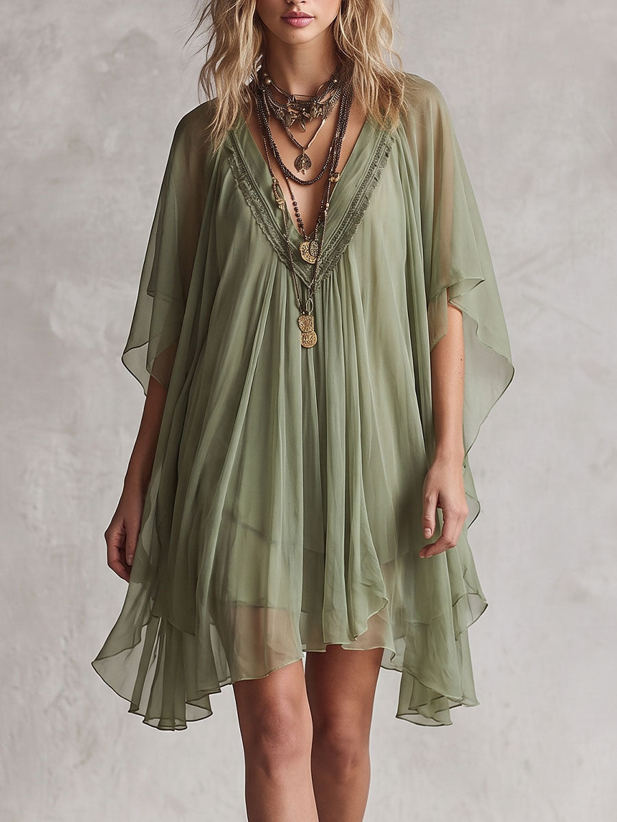 Moselle™ | V-Neck Butterfly Sleeve Loose Mini Dress