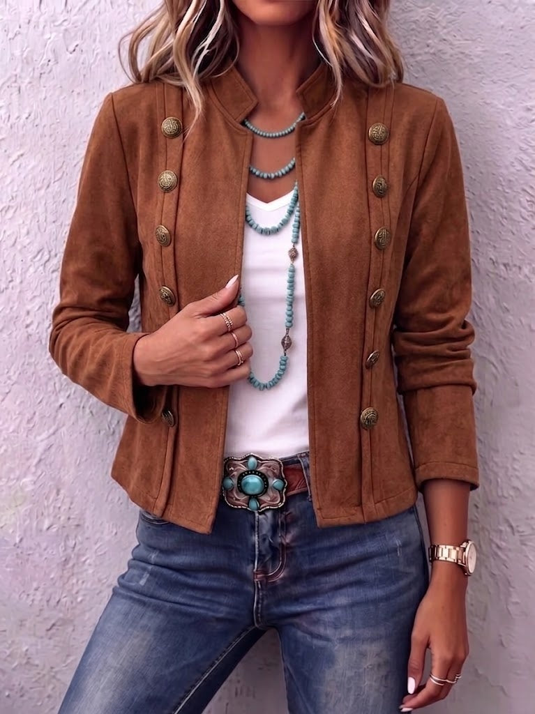 Navemore™ | Stand Collar Double-Breasted Vintage Cropped Jacket