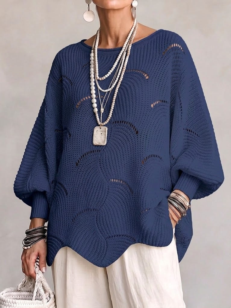 Prudence™ | Hollow Wave Pattern Loose Lantern Sleeve Knit Top