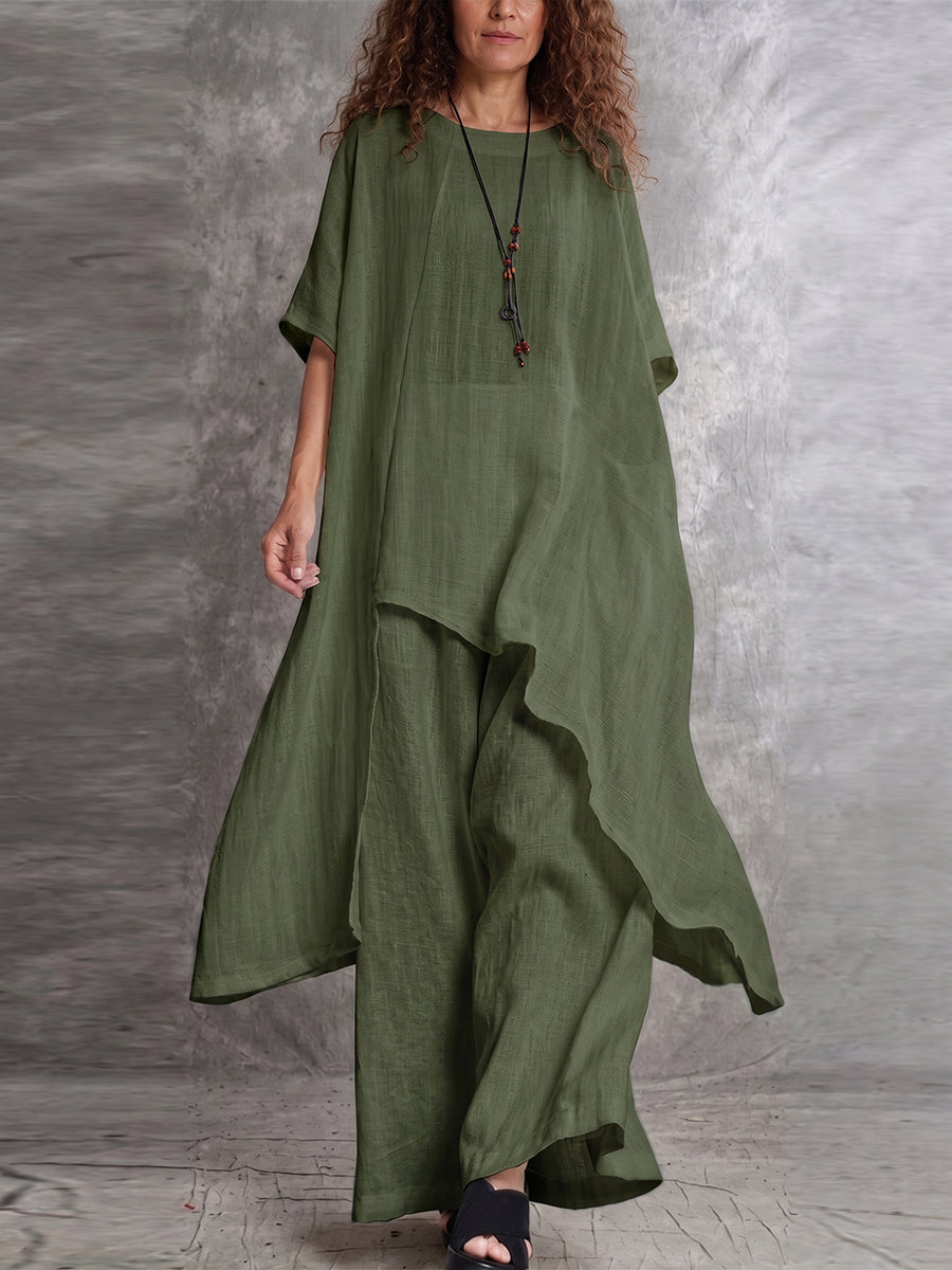 Taryn™ | Asymmetric Long Top & Wide-Leg Pants Two-Piece Set