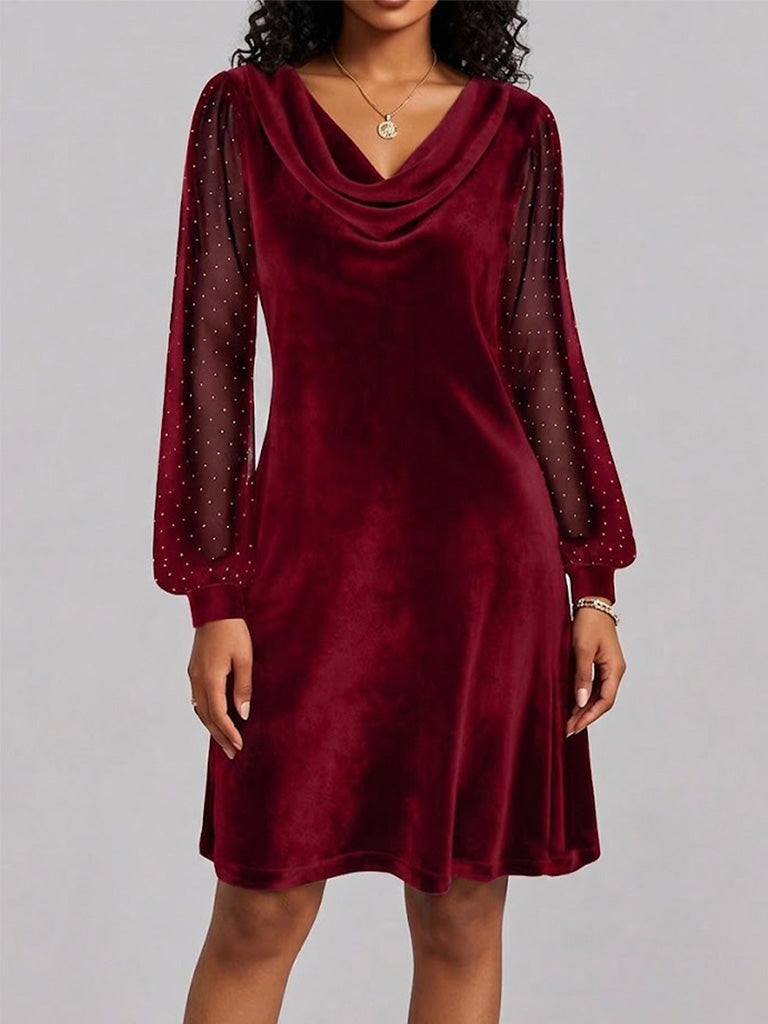Reevaine™ | Long-Sleeve Cowl Neck Dress with Embellished Sleeves