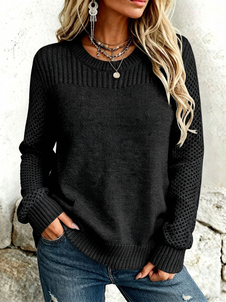 Lirienne™ | Textured Open-Knit Sleeves Sweater