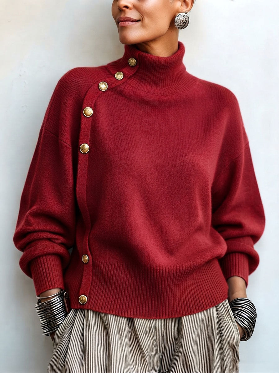 Fiona | Chic Elegant Asymmetrical Button Turtleneck Sweater