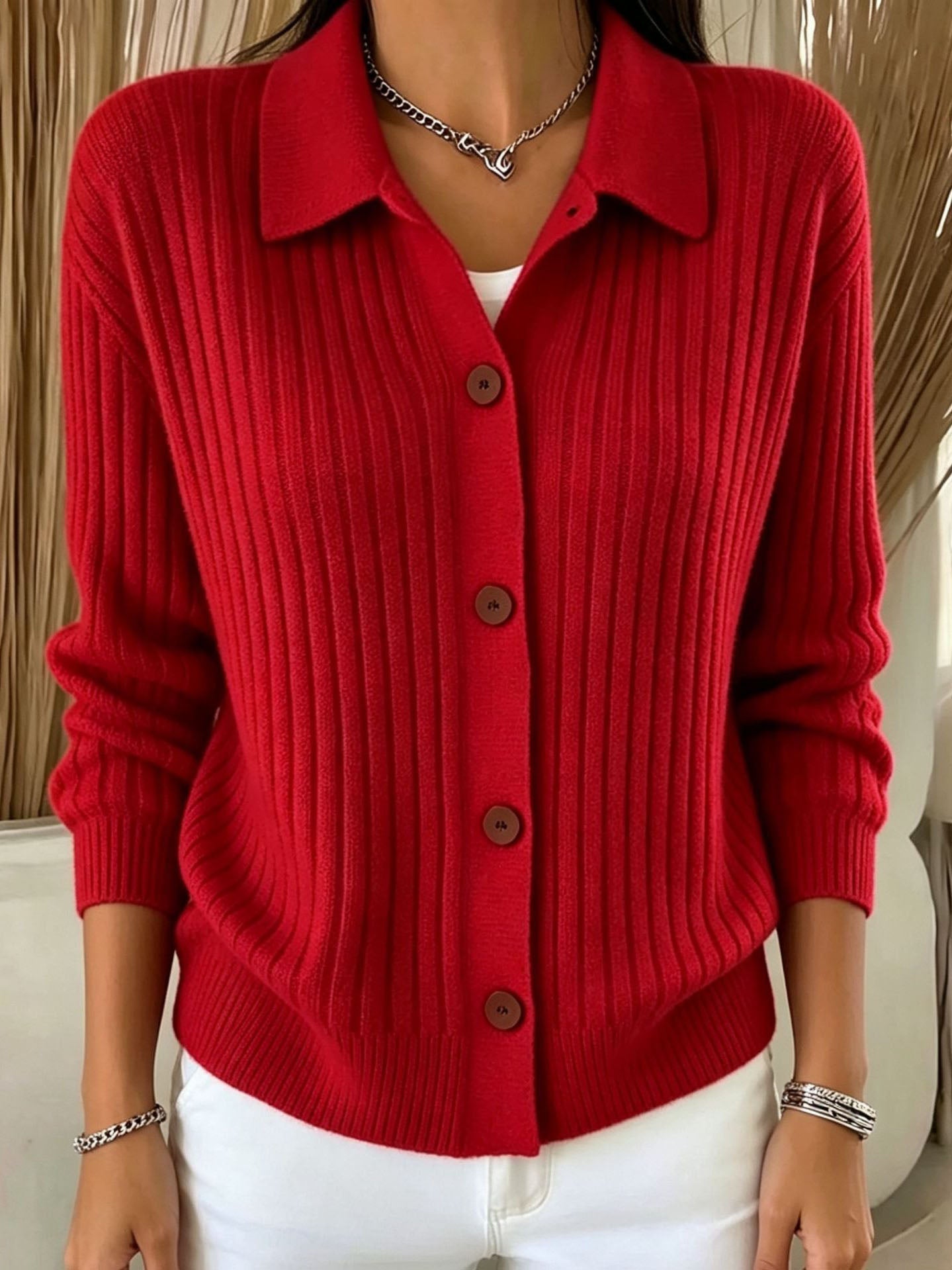 Merriwen™ | Vibrant Blue Ribbed Collared Button-down Cardigan Sweater