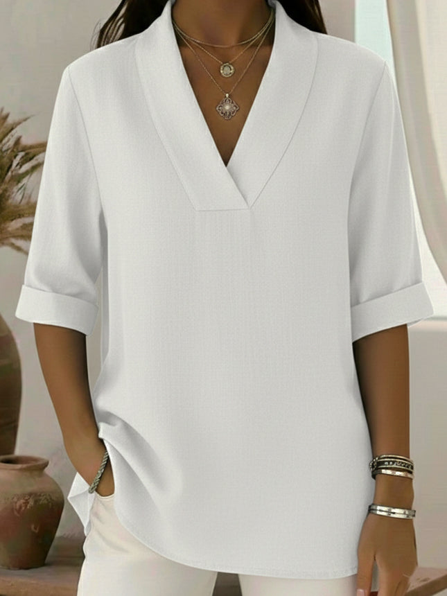 Junipera™ | Elegant Shawl Collar Linen Short-sleeved Shirt