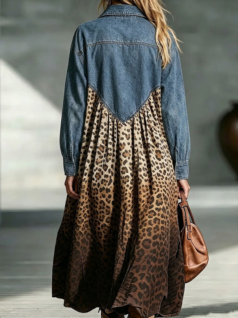 Mosselyn™ | Patchwork Leopard Print Maxi Dress