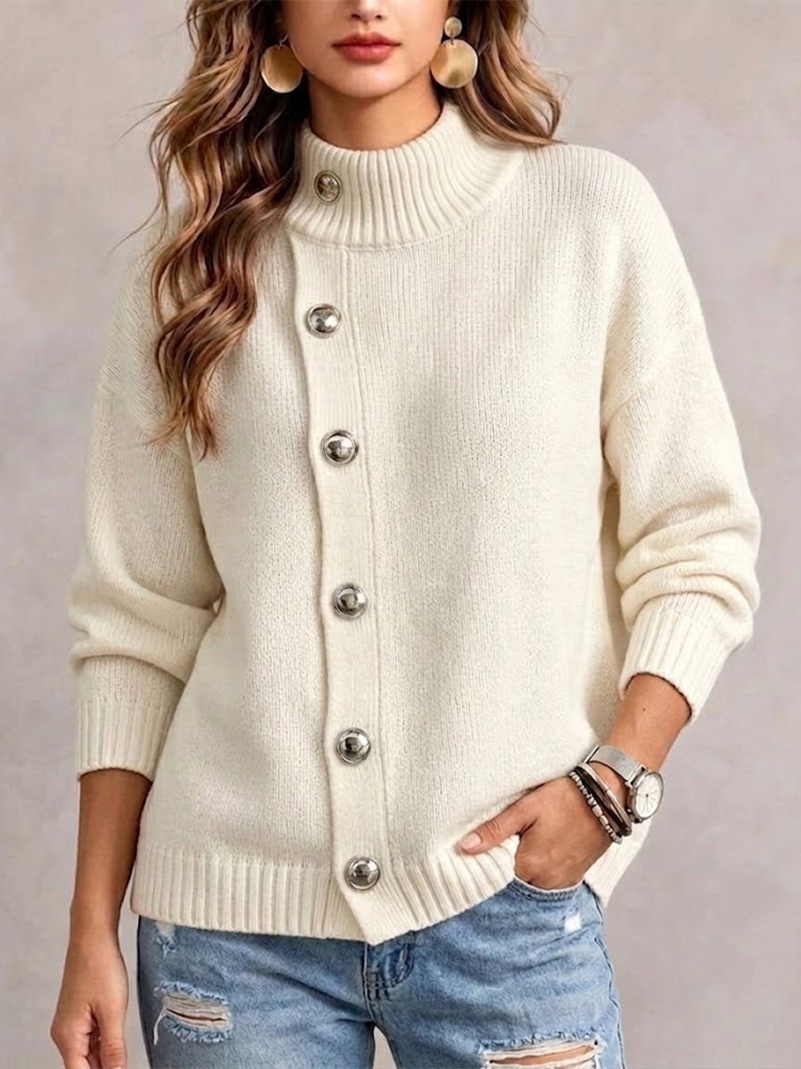 Sableine™ | Mock Neck Button Sweater